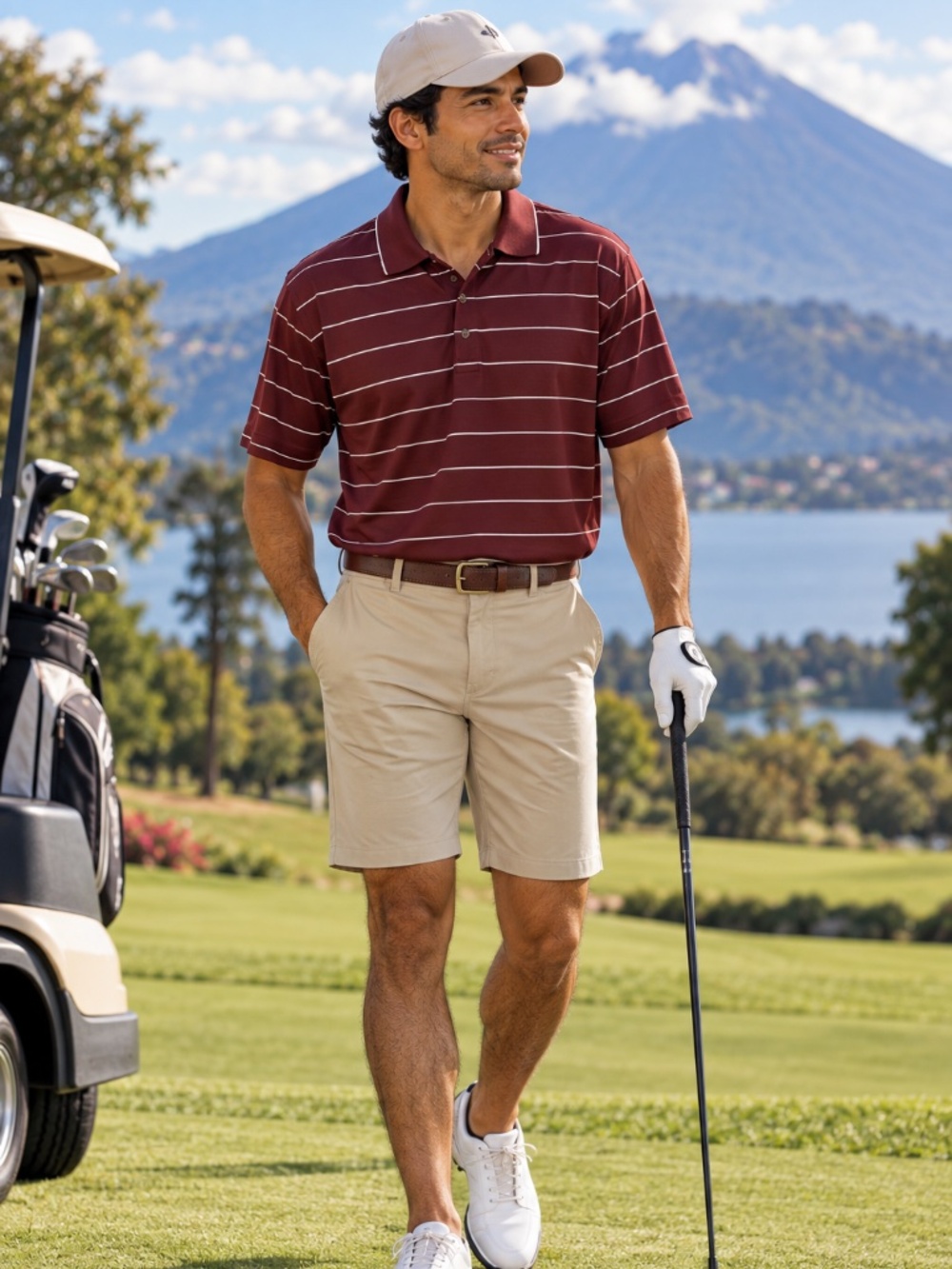 NWT Grand Slam Golf Maroon Striped Polo Men's L